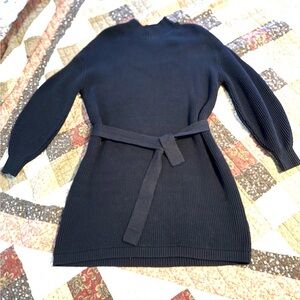 Anthropologie Maeve Black Ribbed Sweater Dress with Belt